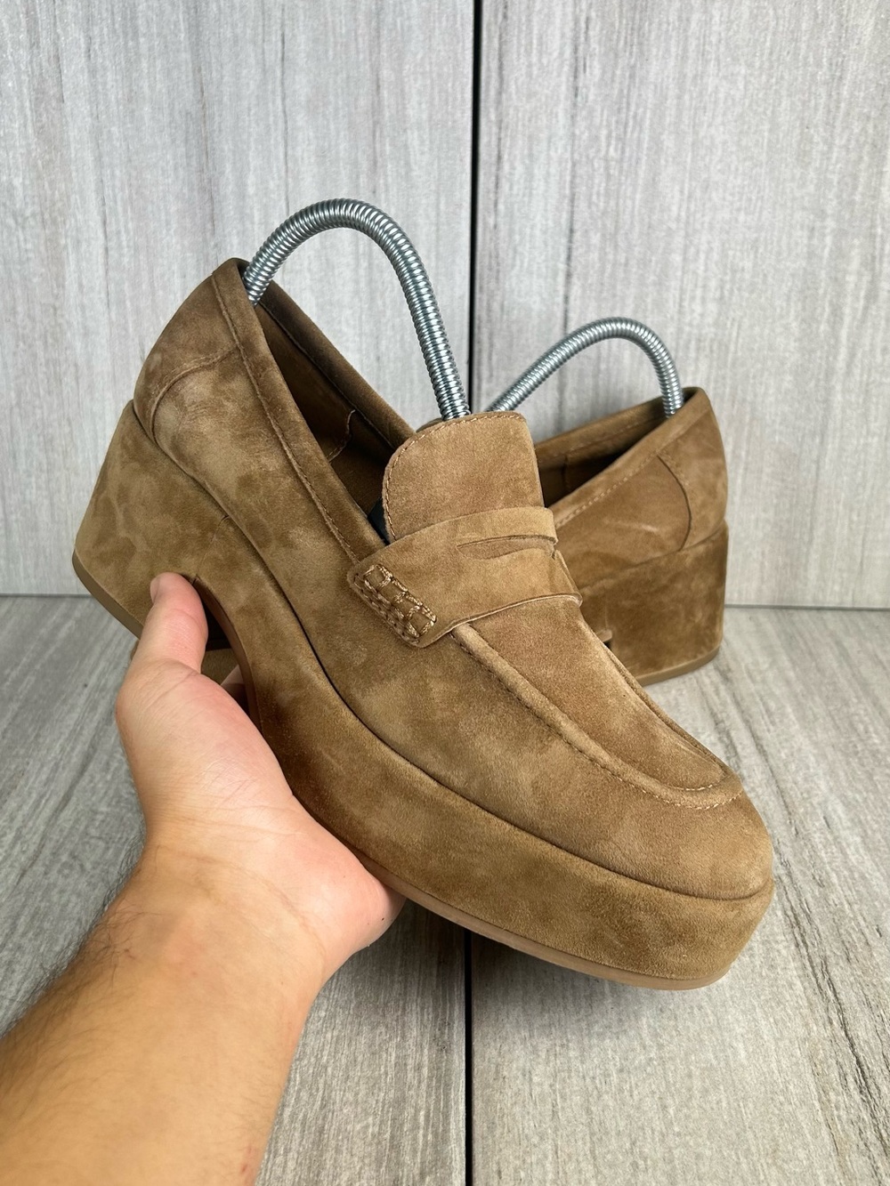 Y2K Dolce Vita Yanni Brown Suede Heeled Platform Penny Loafer Women’s Size 8.5
